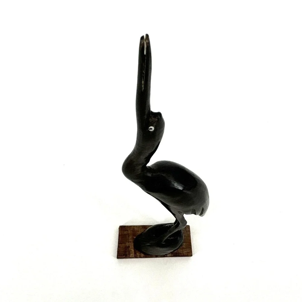 60s Bird‎ Stork Egret Heron Crane Carved Horn Figurine Sculpture Vtg MCM 11